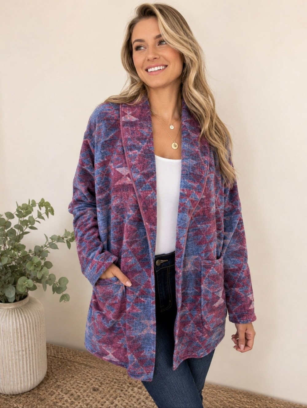 Columbia Aztec Fleece Jacket Womens L‎ Southwestern Open Cardigan